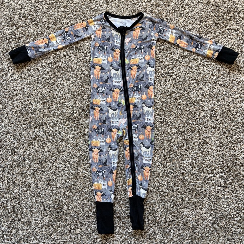 “Spooky Farm” One Piece Pajama - Gray and Orange